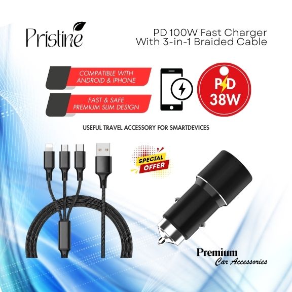 PD 38W Charger with 3-in-1 Braided USB Cable